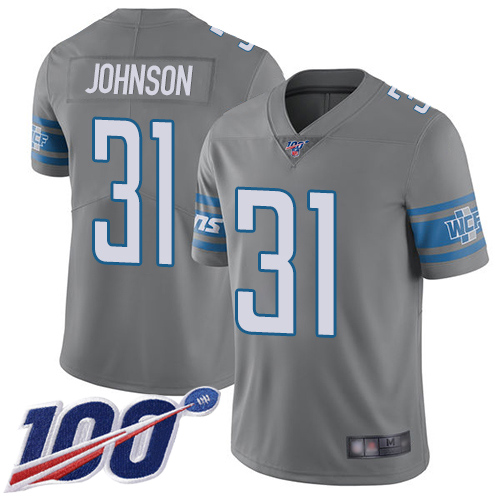 Detroit Lions Limited Steel Youth Ty Johnson Jersey NFL Football #31 100th Season Rush Vapor Untouchable->youth nfl jersey->Youth Jersey